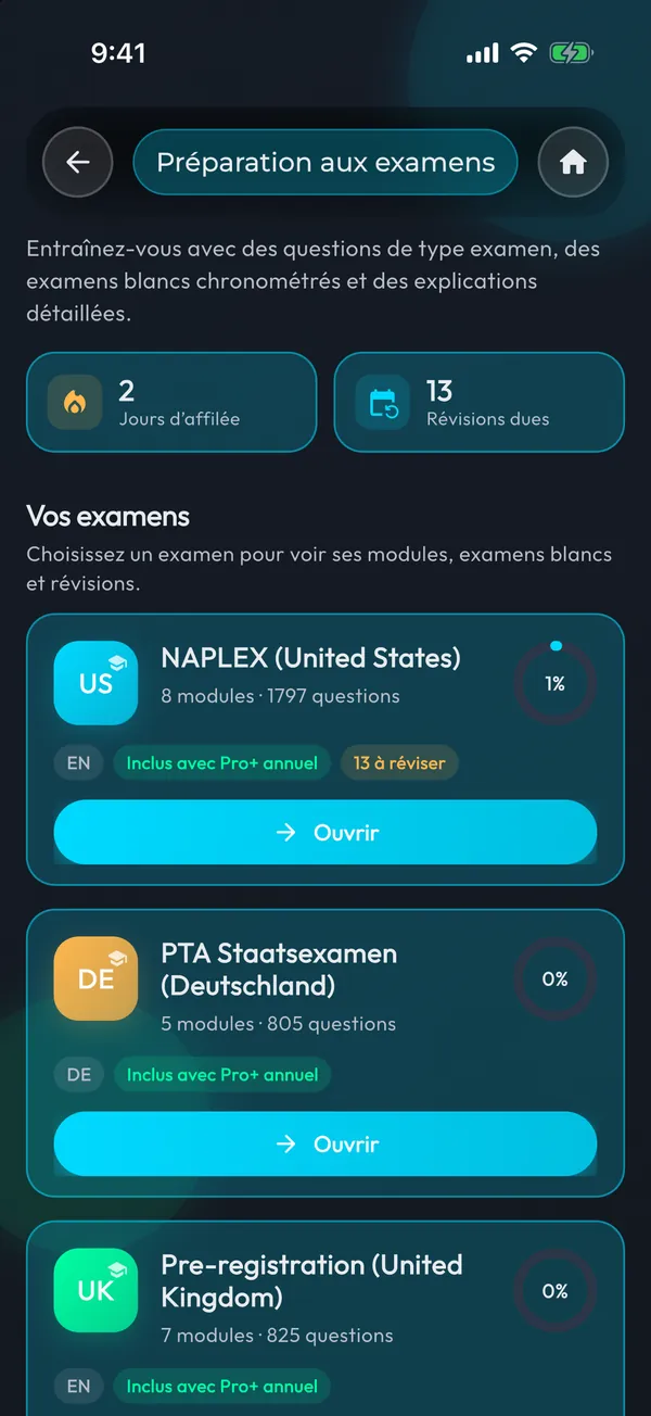 Une question d'examen MediHelp avec son explication et ses références